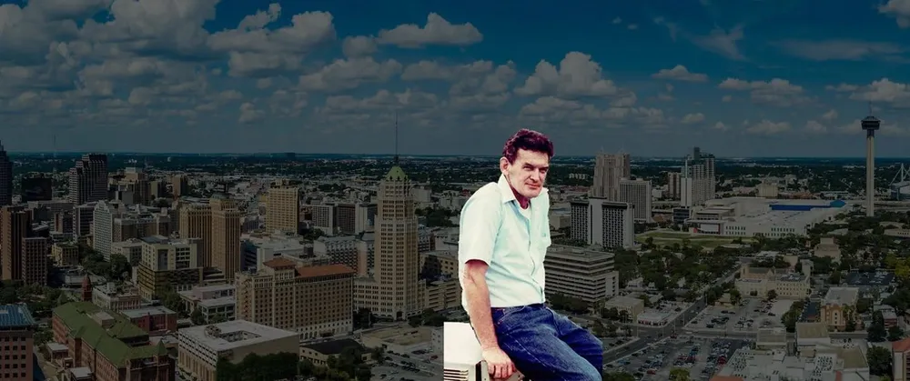 George Best photographed above the San Antonio skyline